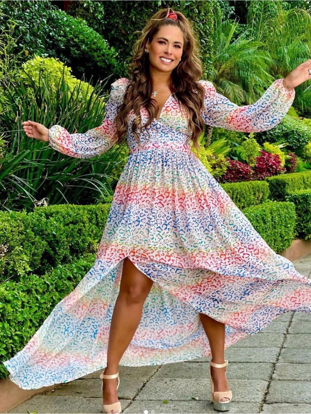 CBR Rainbow Leopard Print V-Neck Button-Front Maxi Dress Size L